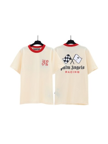 [50% Off]Palm Angels Racing Race Black White Flag Print Short Sleeve 22729995
