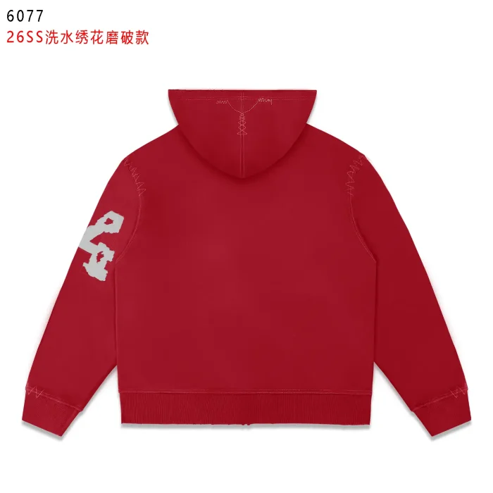 Vintage Street Washed Distressed Letter Print Stitched Zip Up Hoodie 3 colors 29380489