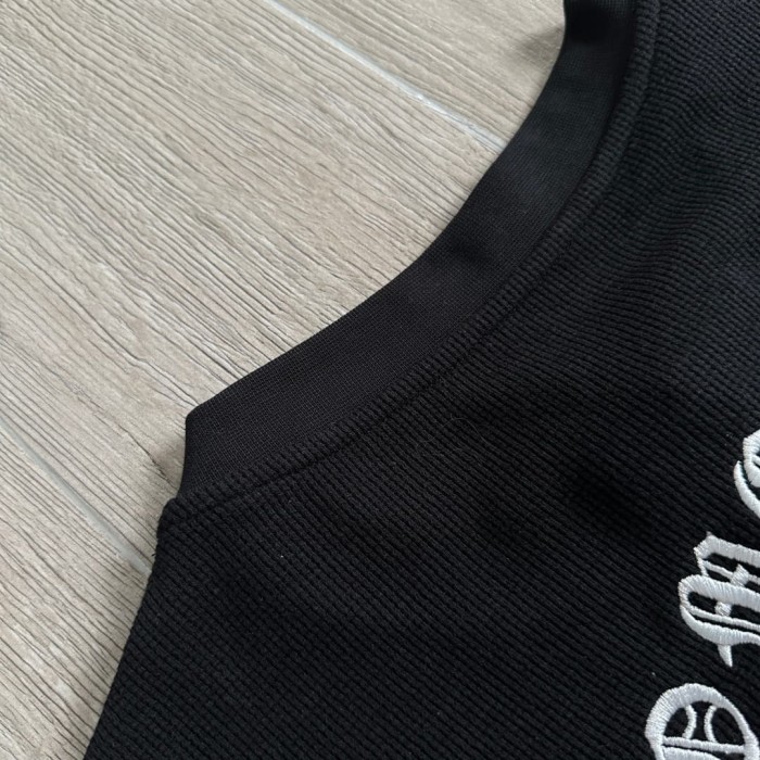 1:1 quality version Gothic Cross Letter Print Ribbed Half Button Henley Waffle Knit Long Sleeve T-Shirt 29380367