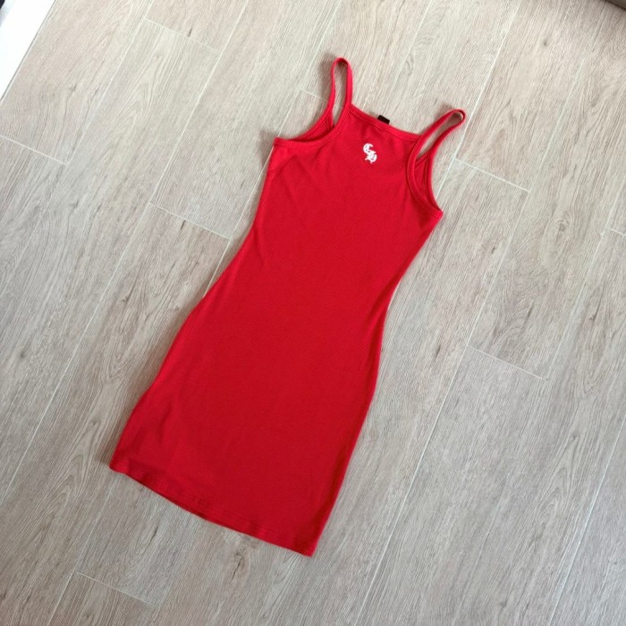 1:1 quality version Vintage Street Minimal Side Chest Embroidery Ribbed Stretch Spaghetti Strap Bodycon Dress Top For Girls 3 colors 29380202
