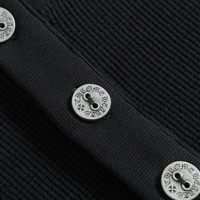 1:1 quality version Gothic Cross Letter Print Ribbed Half Button Henley Waffle Knit Long Sleeve T-Shirt 29380367