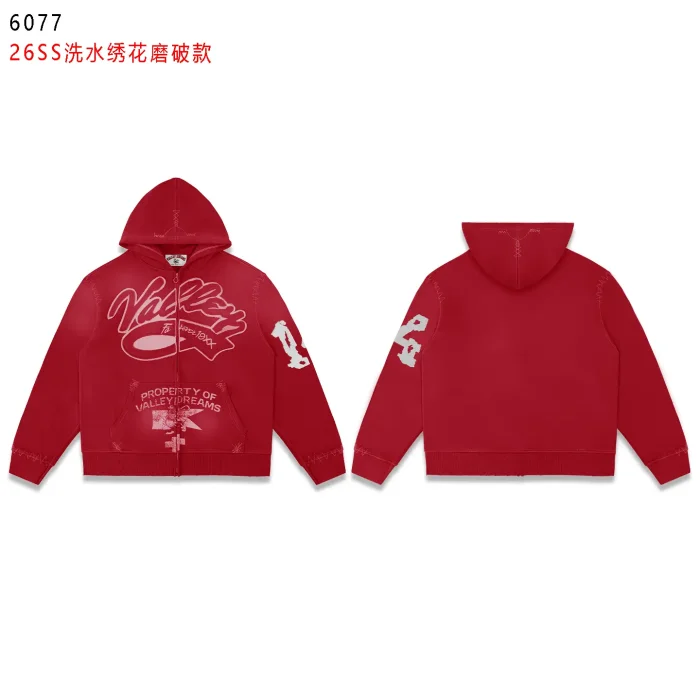 Vintage Street Washed Distressed Letter Print Stitched Zip Up Hoodie 3 colors 29380489