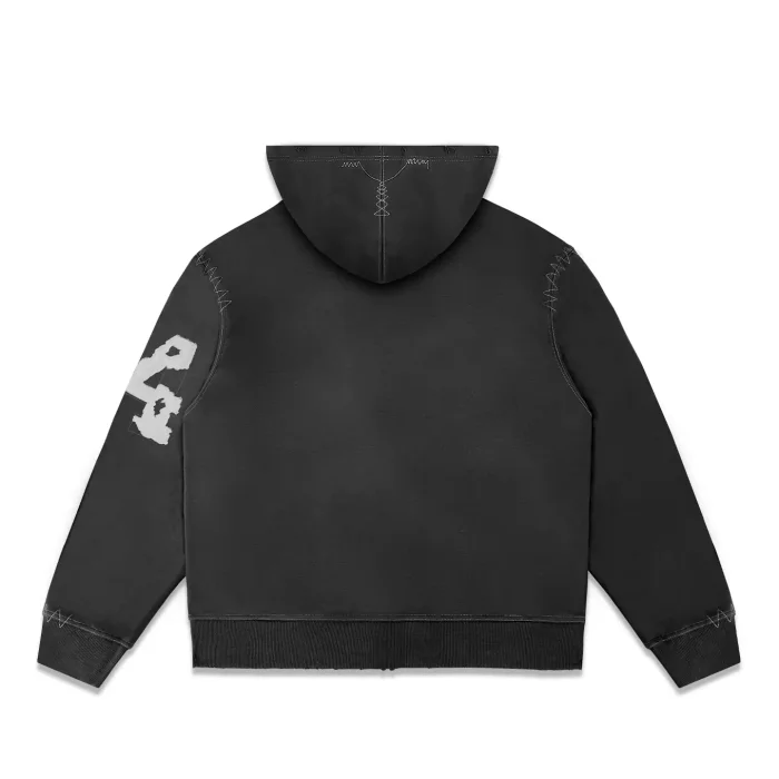 Vintage Street Washed Distressed Letter Print Stitched Zip Up Hoodie 3 colors 29380489