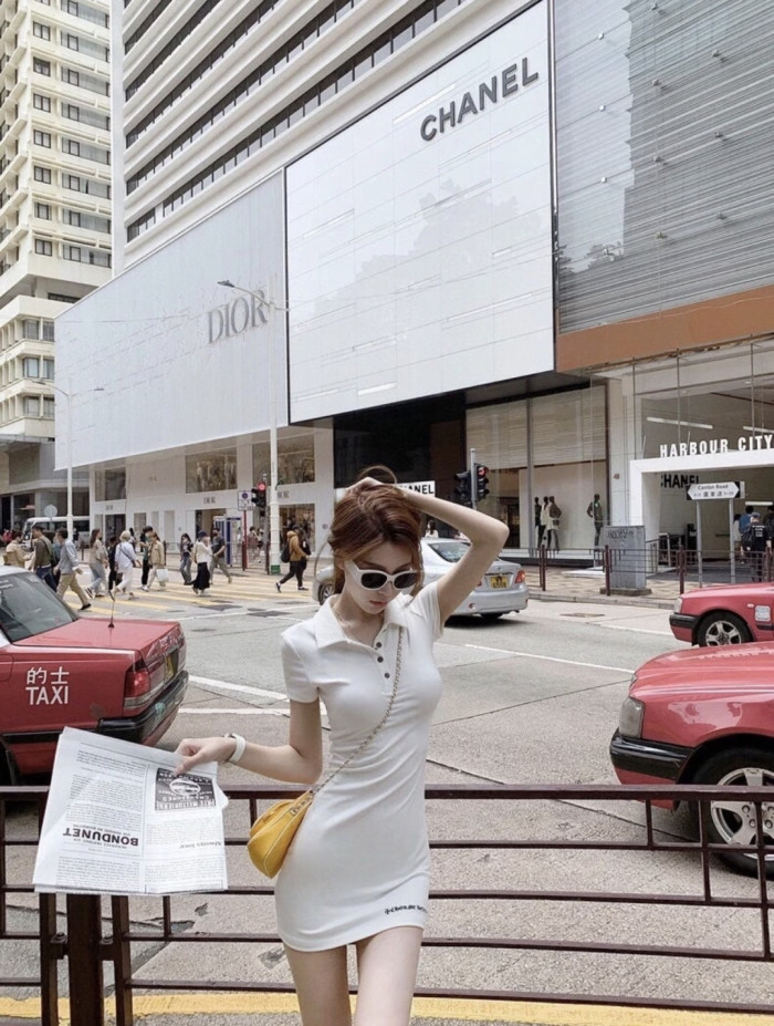 1:1 quality version Y2K Street Cross Gothic Letter Embroidery Ribbed Slim Fit Polo Dress 2 colors 29380249