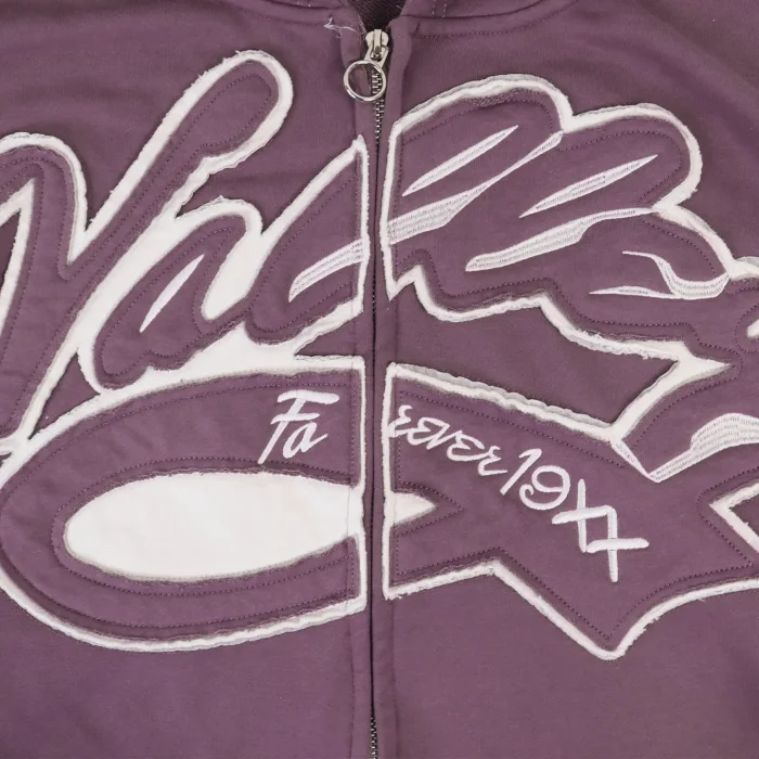 Vintage Street Washed Distressed Letter Print Stitched Zip Up Hoodie 3 colors 29380489