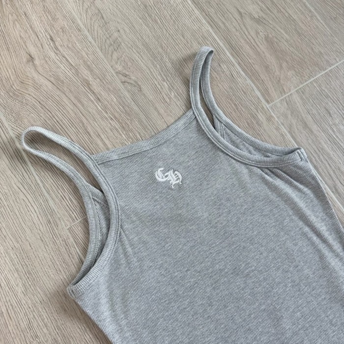 1:1 quality version Vintage Street Minimal Side Chest Embroidery Ribbed Stretch Spaghetti Strap Bodycon Dress Top For Girls 3 colors 29380202