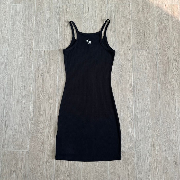 1:1 quality version Vintage Street Minimal Side Chest Embroidery Ribbed Stretch Spaghetti Strap Bodycon Dress Top For Girls 3 colors 29380202