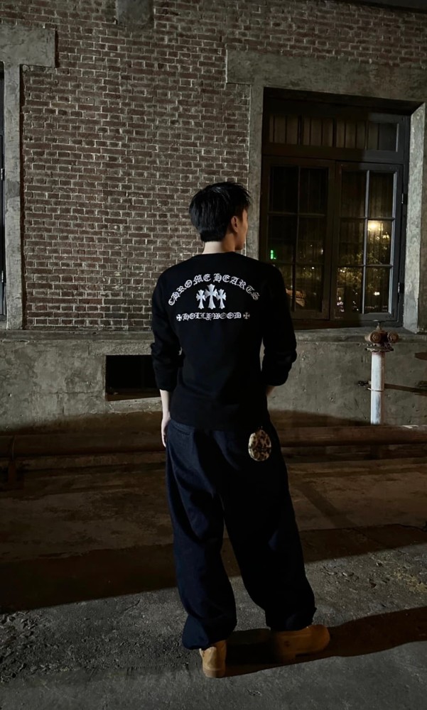 1:1 quality version Gothic Cross Letter Print Ribbed Half Button Henley Waffle Knit Long Sleeve T-Shirt 29380367