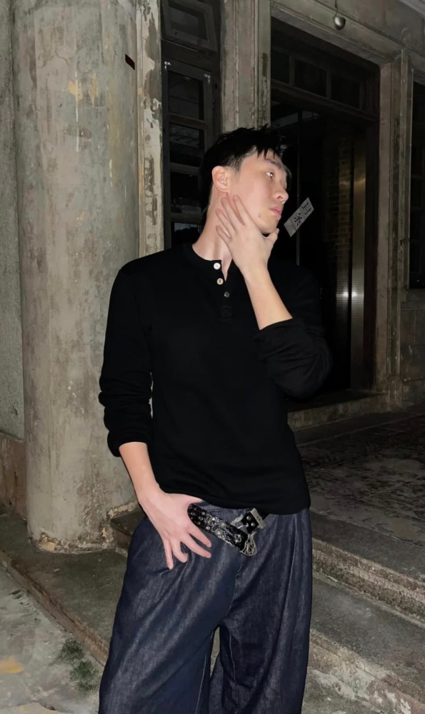 1:1 quality version Gothic Cross Letter Print Ribbed Half Button Henley Waffle Knit Long Sleeve T-Shirt 29380367