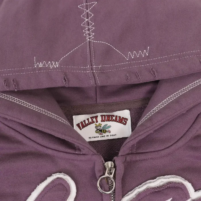 Vintage Street Washed Distressed Letter Print Stitched Zip Up Hoodie 3 colors 29380489