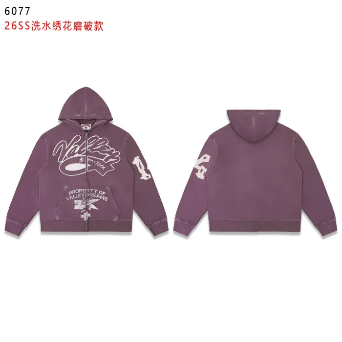 Vintage Street Washed Distressed Letter Print Stitched Zip Up Hoodie 3 colors 29380489