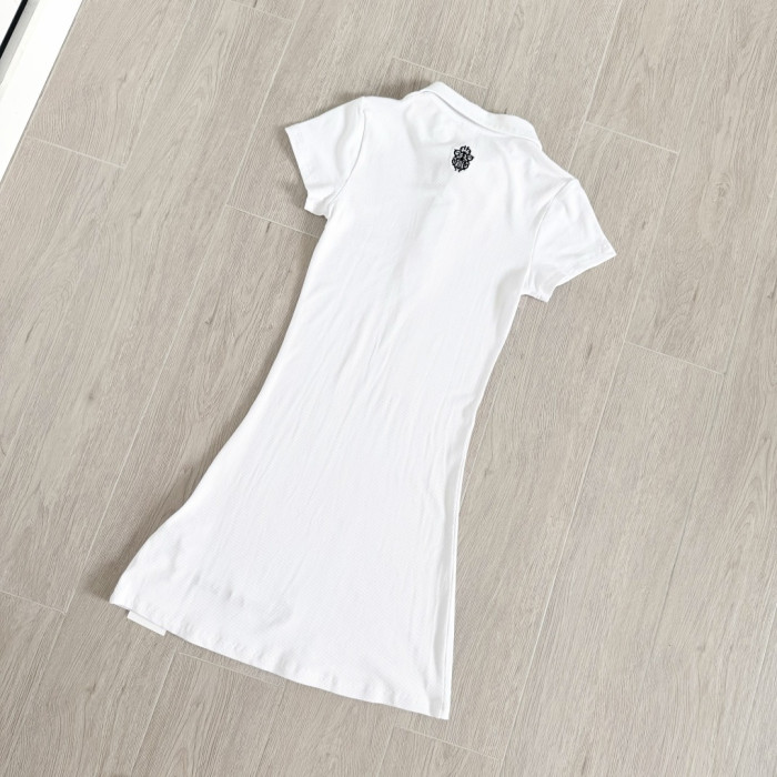 1:1 quality version Y2K Street Cross Gothic Letter Embroidery Ribbed Slim Fit Polo Dress 2 colors 29380249