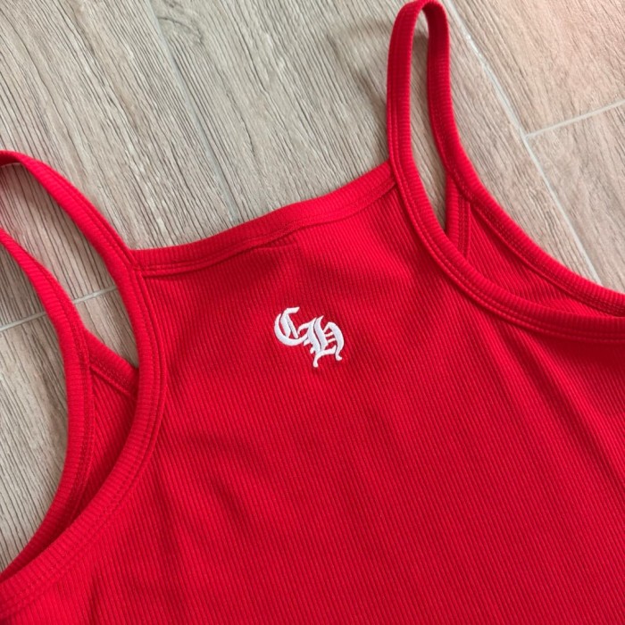 1:1 quality version Vintage Street Minimal Side Chest Embroidery Ribbed Stretch Spaghetti Strap Bodycon Dress Top For Girls 3 colors 29380202