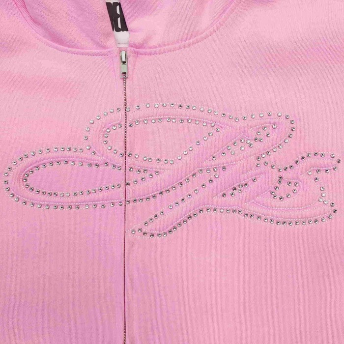 Sp5der [Big & Tall for weights up to 220 lbs]1:1 quality version 3D Letter Embroidered Rhinestone Stud Pink Zip Up Hoodie & Pants Set 29382871