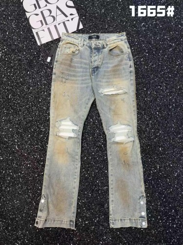 Amiri 1:1 quality version Streetwear Vintage Mud Wash Ripped Frayed Hem Button Split Flare Denim Jeans 29382730