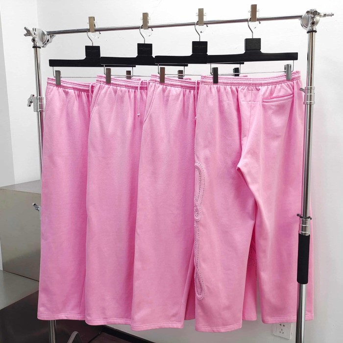 Sp5der [Big & Tall for weights up to 220 lbs]1:1 quality version 3D Letter Embroidered Rhinestone Stud Pink Zip Up Hoodie & Pants Set 29382871