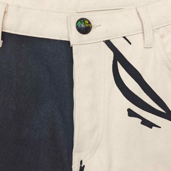 1:1 quality version Black And White Checkered Abstract Eye Print Straight Leg Denim Jeans 29382900