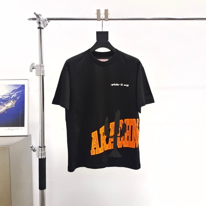Sp5der [Big & Tall for weights up to 220 lbs]1:1 quality version Orange Letter Rhinestone Candlestick Long Staple Cotton Tee 29382857