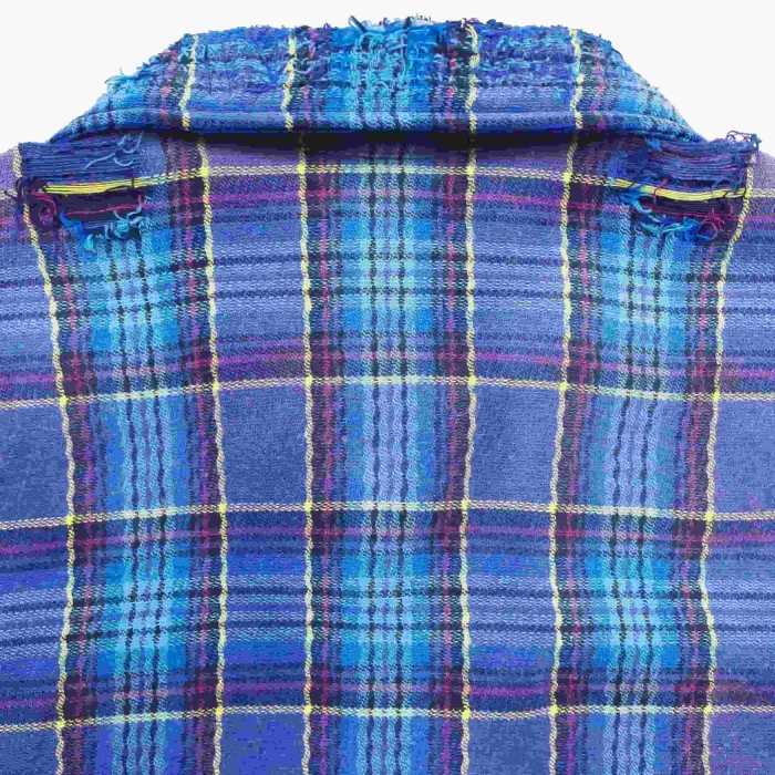 GaIIery Dept. [Big & Tall for weights up to 260 lbs]1:1 quality version Retro Washed Blue Plaid Destroyed Raw Edge Tassel Long Sleeve Shirt 29382848