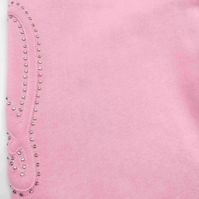 Sp5der [Big & Tall for weights up to 220 lbs]1:1 quality version 3D Letter Embroidered Rhinestone Stud Pink Zip Up Hoodie & Pants Set 29382871