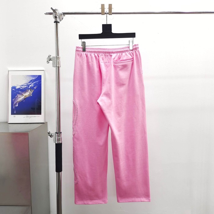 Sp5der [Big & Tall for weights up to 220 lbs]1:1 quality version 3D Letter Embroidered Rhinestone Stud Pink Zip Up Hoodie & Pants Set 29382871