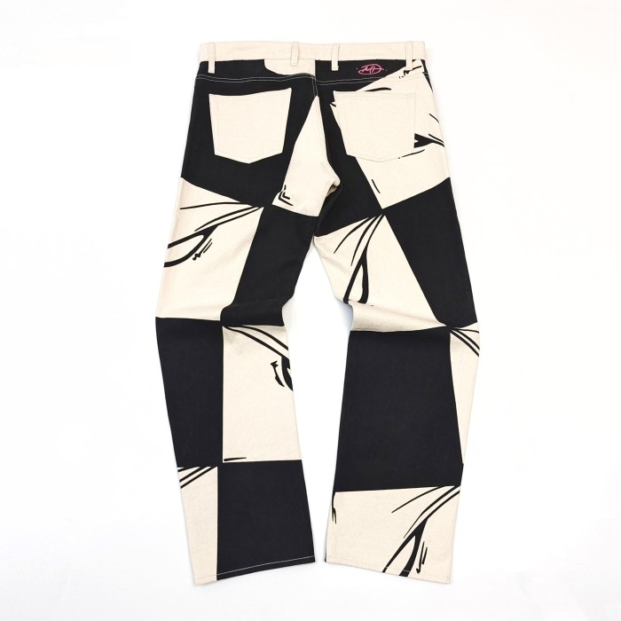 1:1 quality version Black And White Checkered Abstract Eye Print Straight Leg Denim Jeans 29382900