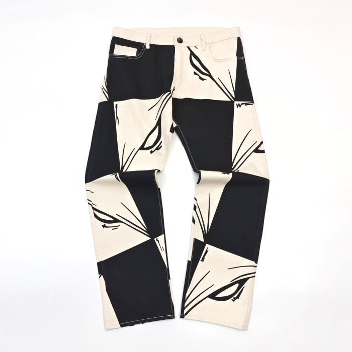 1:1 quality version Black And White Checkered Abstract Eye Print Straight Leg Denim Jeans 29382900