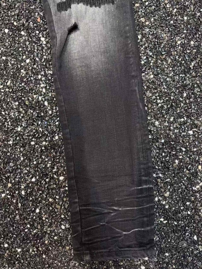 Amiri 1:1 quality version Streetwear Green Letter Patch Frayed Ripped Gradient Slim Washed Jeans 29382720