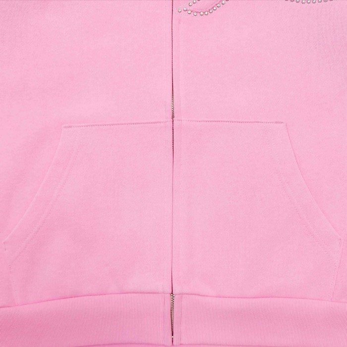 Sp5der [Big & Tall for weights up to 220 lbs]1:1 quality version 3D Letter Embroidered Rhinestone Stud Pink Zip Up Hoodie & Pants Set 29382871