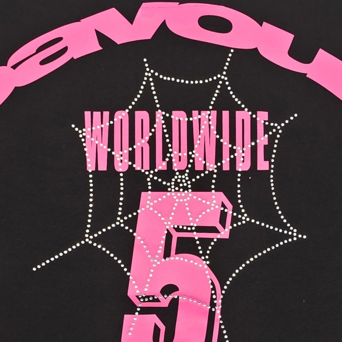 Sp5der [Big & Tall for weights up to 220 lbs]1:1 quality version Pink Number 5 Rhinestone Spider Web Long Staple Cotton Tee 29382859