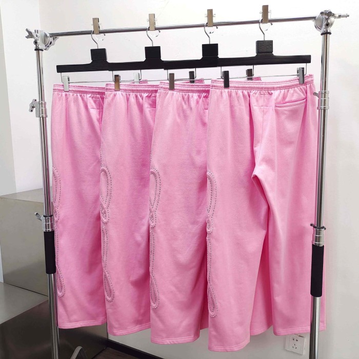 Sp5der [Big & Tall for weights up to 220 lbs]1:1 quality version 3D Letter Embroidered Rhinestone Stud Pink Zip Up Hoodie & Pants Set 29382871