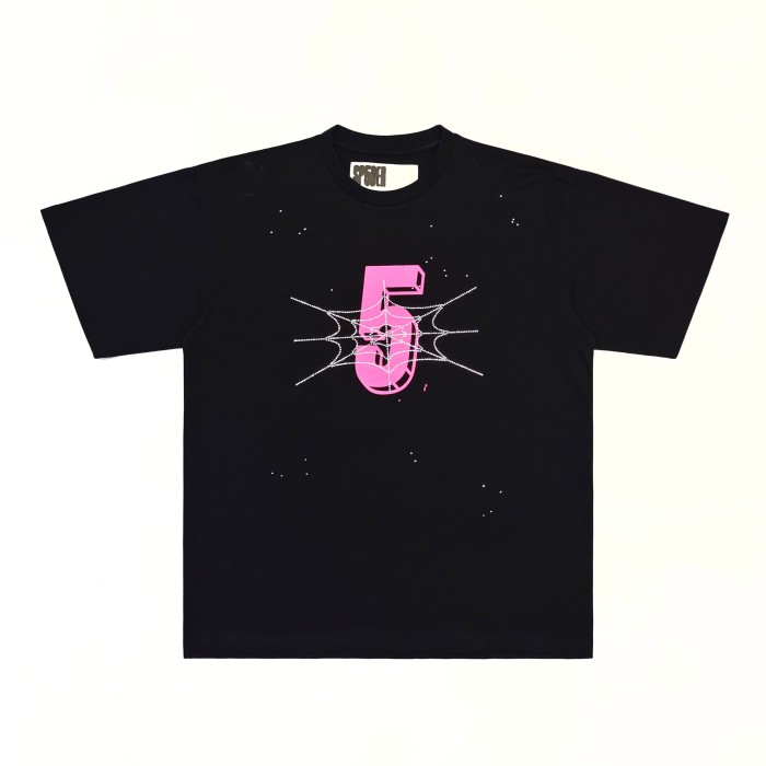 Sp5der [Big & Tall for weights up to 220 lbs]1:1 quality version Pink Number 5 Rhinestone Spider Web Long Staple Cotton Tee 29382859