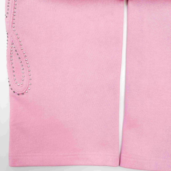 Sp5der [Big & Tall for weights up to 220 lbs]1:1 quality version 3D Letter Embroidered Rhinestone Stud Pink Zip Up Hoodie & Pants Set 29382871