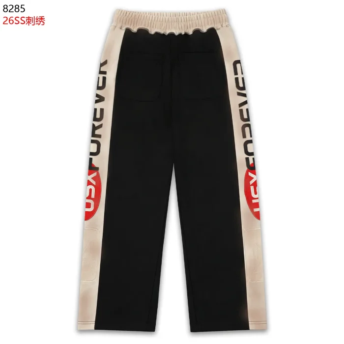 Streetwear Vintage Washed Color Block NEW YORK Letter Zip Up Hoodie & Wide Leg Sweatpants Set 2 colors 29383845