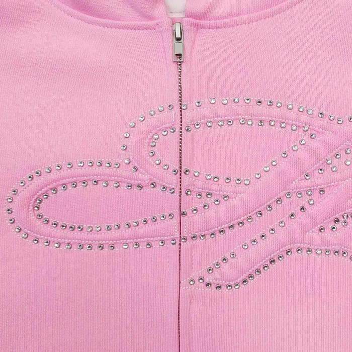 Sp5der [Big & Tall for weights up to 220 lbs]1:1 quality version 3D Letter Embroidered Rhinestone Stud Pink Zip Up Hoodie & Pants Set 29382871