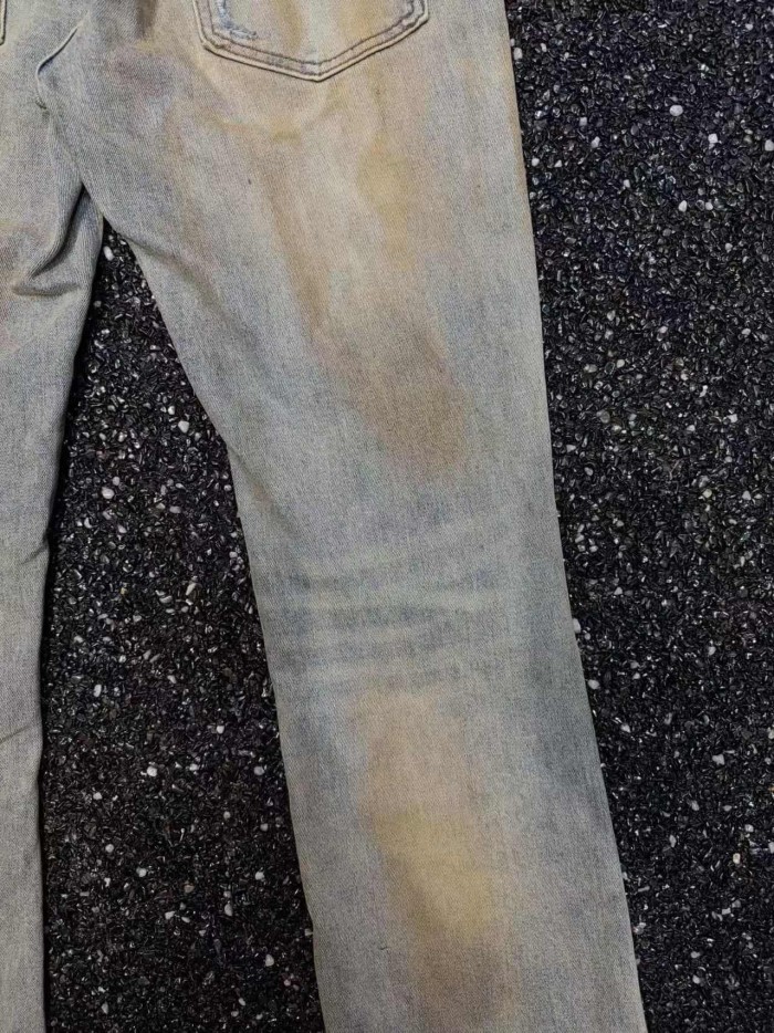 Amiri 1:1 quality version Streetwear Vintage Mud Wash Ripped Frayed Hem Button Split Flare Denim Jeans 29382730