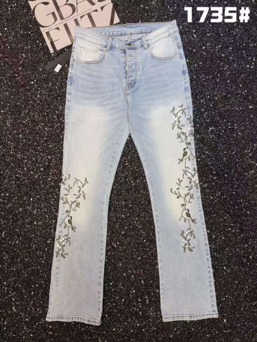 Amiri 1:1 quality version Streetwear Vintage Wash Bird Floral Embroidery Slim Flare Denim Jeans 29382742
