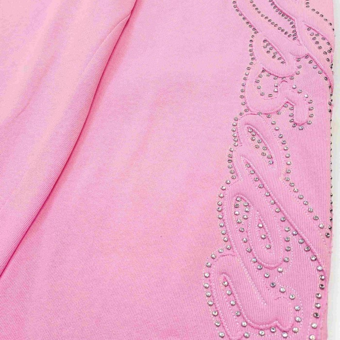 Sp5der [Big & Tall for weights up to 220 lbs]1:1 quality version 3D Letter Embroidered Rhinestone Stud Pink Zip Up Hoodie & Pants Set 29382871