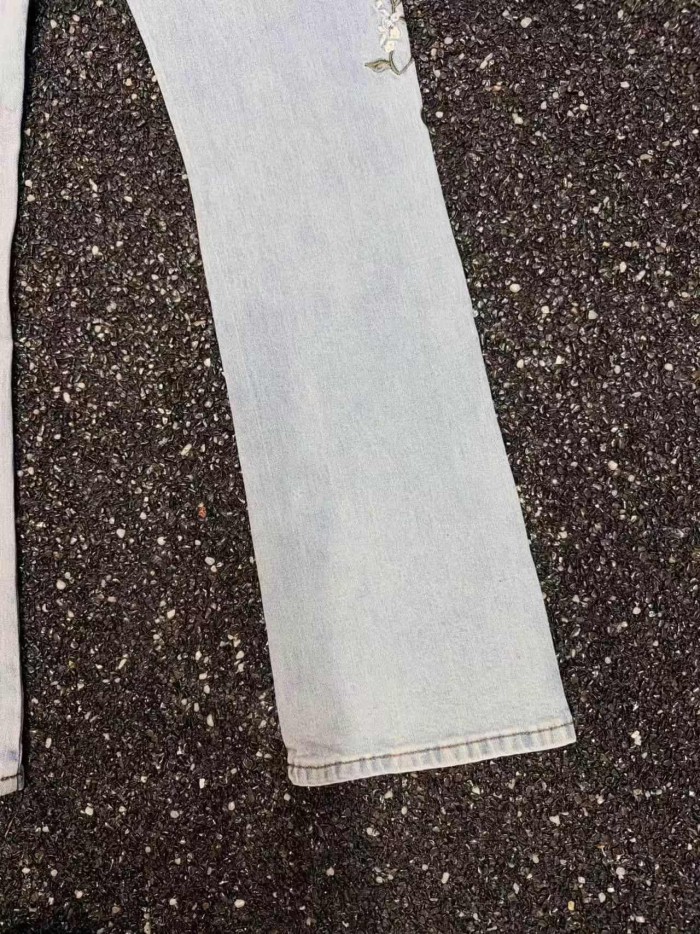 Amiri 1:1 quality version Streetwear Vintage Wash Bird Floral Embroidery Slim Flare Denim Jeans 29382742