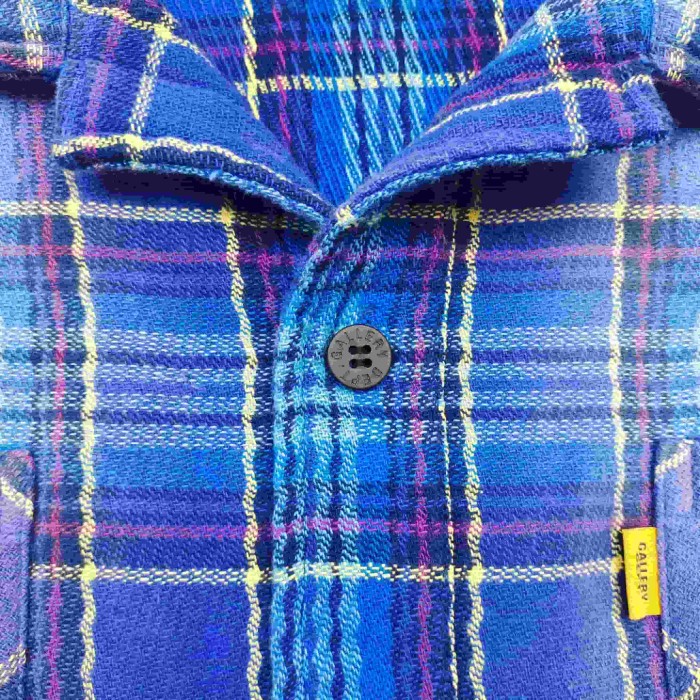 GaIIery Dept. [Big & Tall for weights up to 260 lbs]1:1 quality version Retro Washed Blue Plaid Destroyed Raw Edge Tassel Long Sleeve Shirt 29382848