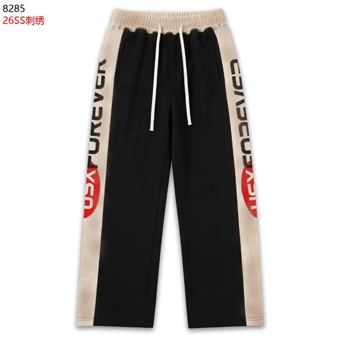 Streetwear Vintage Washed Color Block NEW YORK Letter Zip Up Hoodie & Wide Leg Sweatpants Set 2 colors 29383845