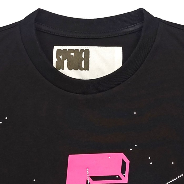 Sp5der [Big & Tall for weights up to 220 lbs]1:1 quality version Pink Number 5 Rhinestone Spider Web Long Staple Cotton Tee 29382859