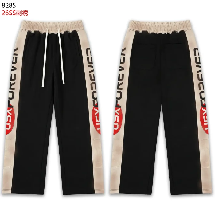 Streetwear Vintage Washed Color Block NEW YORK Letter Zip Up Hoodie & Wide Leg Sweatpants Set 2 colors 29383845