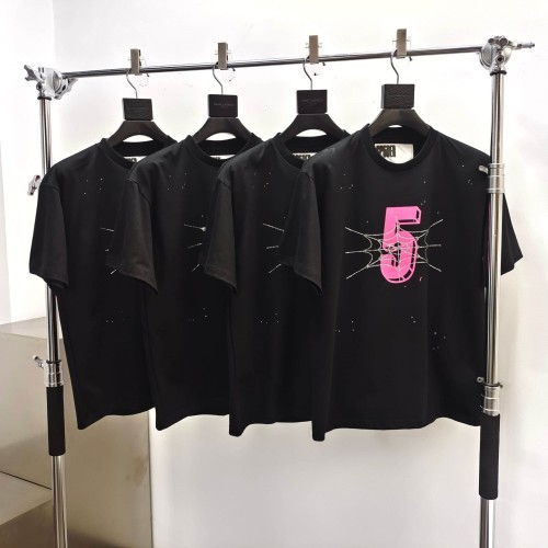 Sp5der [Big & Tall for weights up to 220 lbs]1:1 quality version Pink Number 5 Rhinestone Spider Web Long Staple Cotton Tee 29382859
