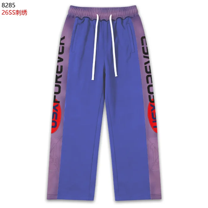 Streetwear Vintage Washed Color Block NEW YORK Letter Zip Up Hoodie & Wide Leg Sweatpants Set 2 colors 29383845
