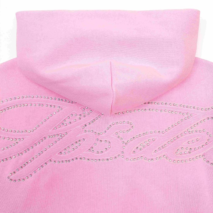 Sp5der [Big & Tall for weights up to 220 lbs]1:1 quality version 3D Letter Embroidered Rhinestone Stud Pink Zip Up Hoodie & Pants Set 29382871