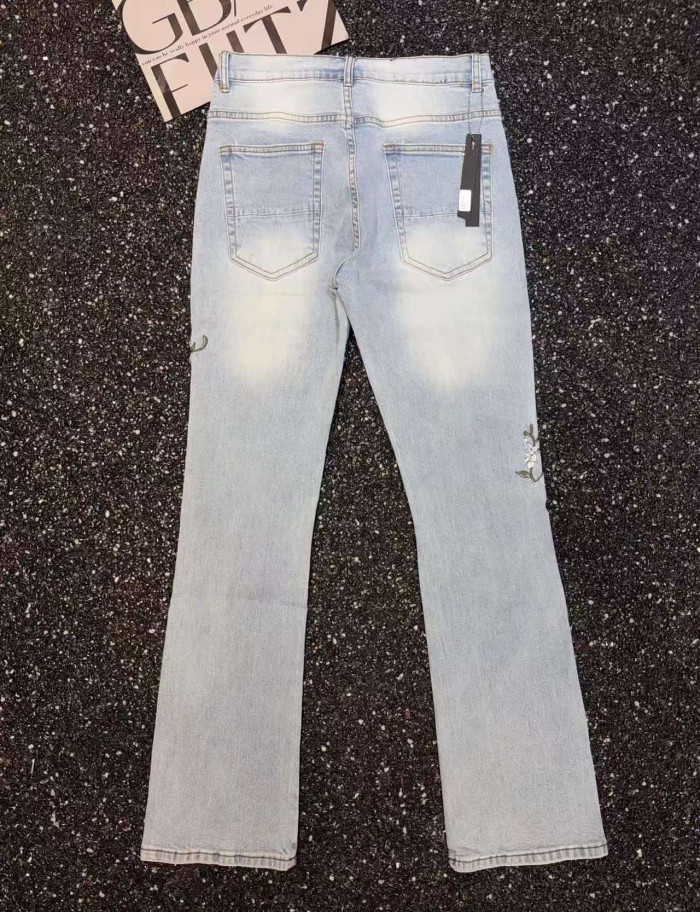 Amiri 1:1 quality version Streetwear Vintage Wash Bird Floral Embroidery Slim Flare Denim Jeans 29382742