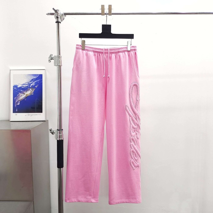 Sp5der [Big & Tall for weights up to 220 lbs]1:1 quality version 3D Letter Embroidered Rhinestone Stud Pink Zip Up Hoodie & Pants Set 29382871