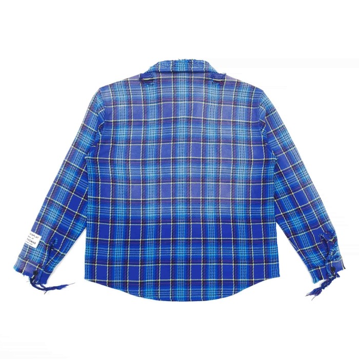 GaIIery Dept. [Big & Tall for weights up to 260 lbs]1:1 quality version Retro Washed Blue Plaid Destroyed Raw Edge Tassel Long Sleeve Shirt 29382848