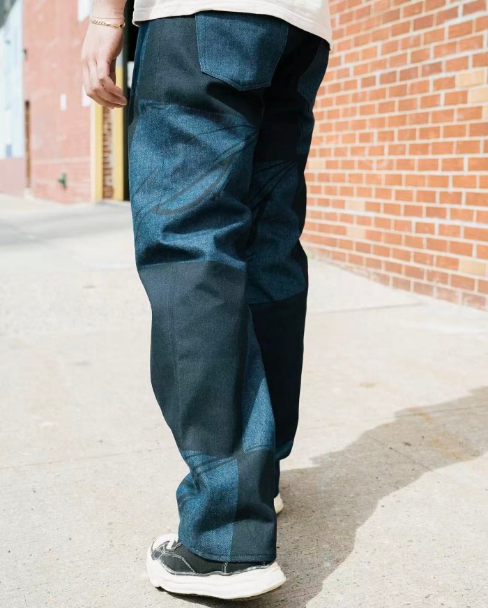 1:1 quality version Matty Boy Checkerboard Black And Blue Patchwork All-Seeing Eye Straight Leg Jeans 29382887